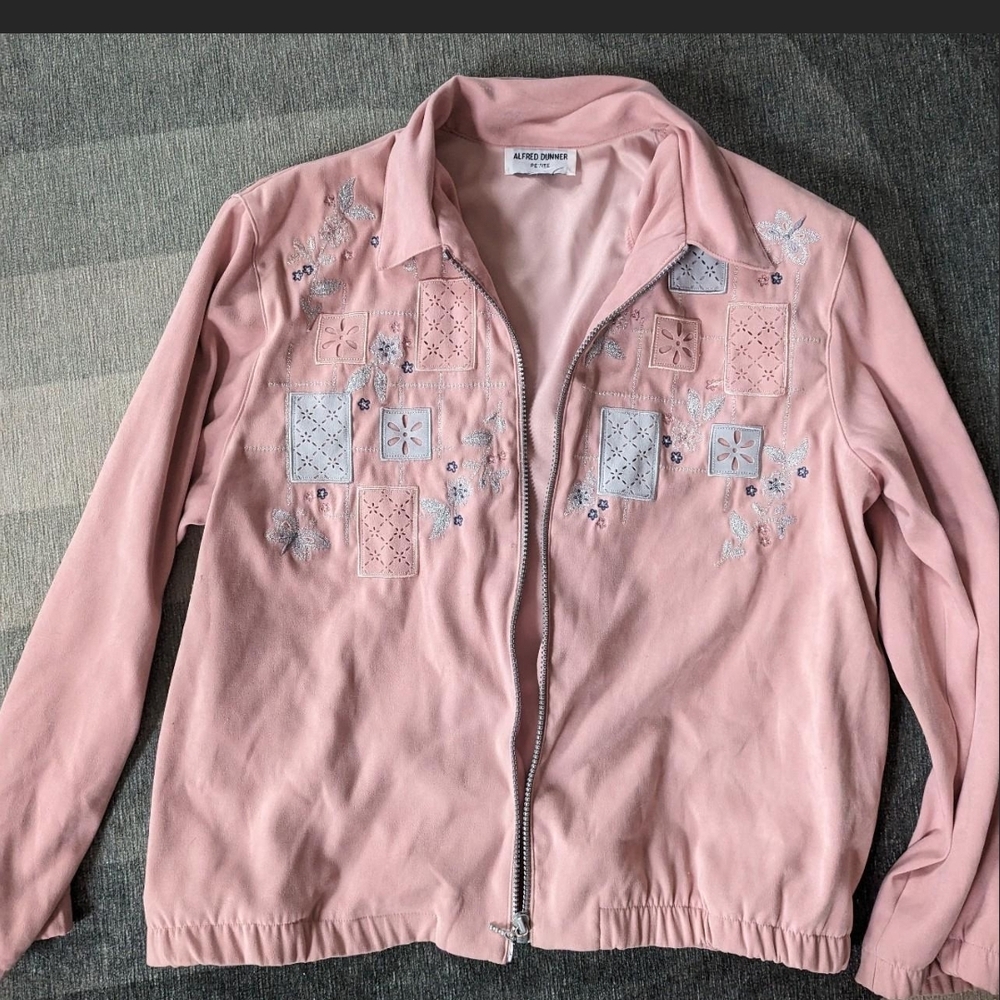 Alfred Dunner Light Pink Embroidered Bomber Jacket